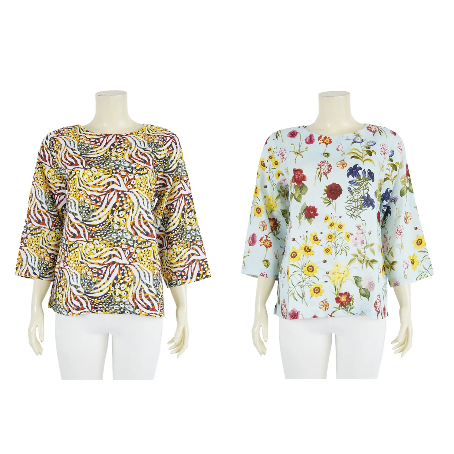 เสื้อคอกลม แขน 4 ส่วน ลายดอกไม้สไตล์วินเทจ
