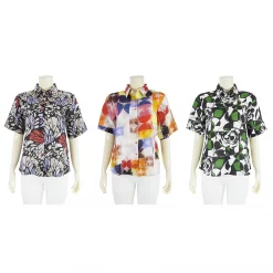 เสื้อเชิ้ตแขนสั้น ผ้าลินินพิมพ์ลาย
