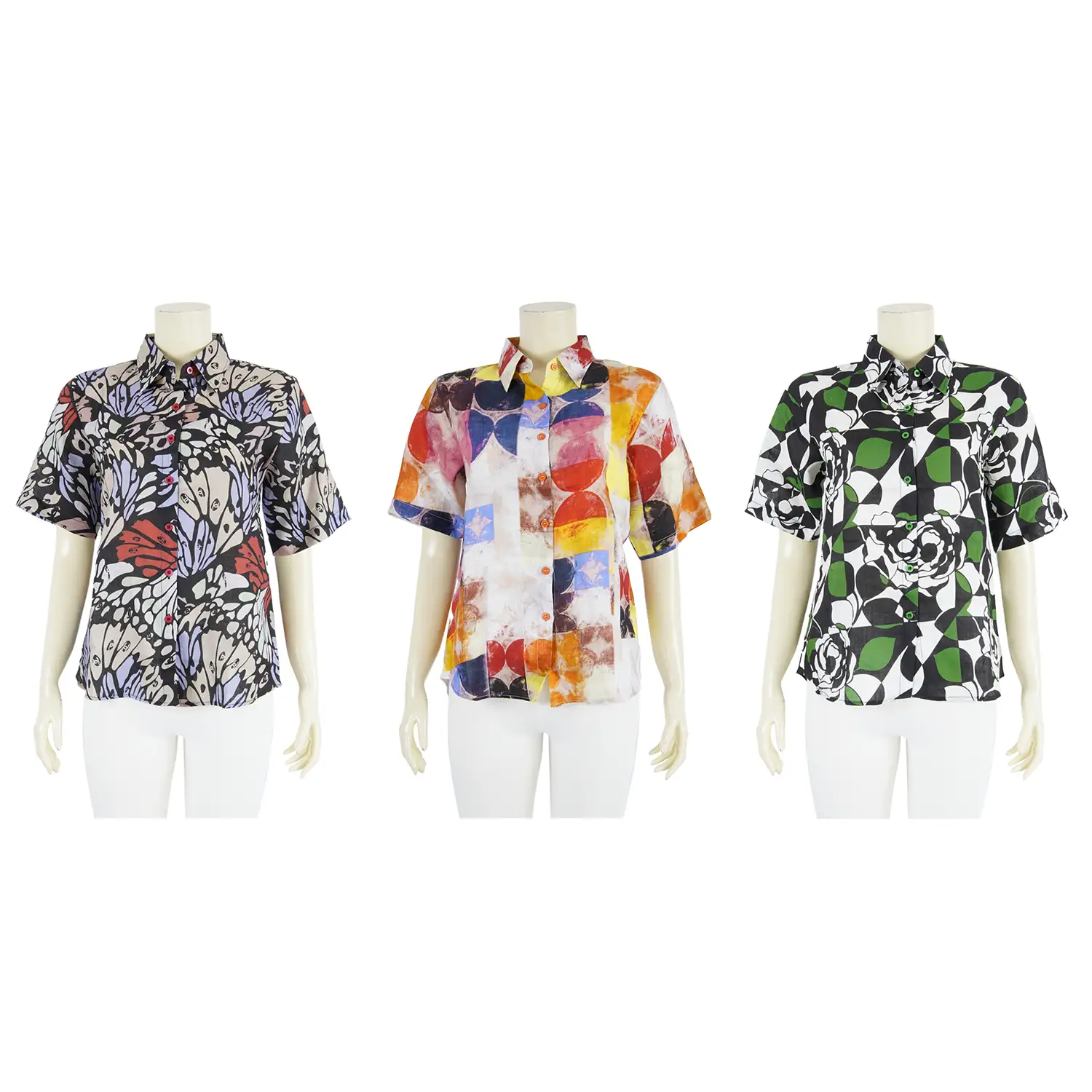 เสื้อเชิ้ตแขนสั้น ผ้าลินินพิมพ์ลาย