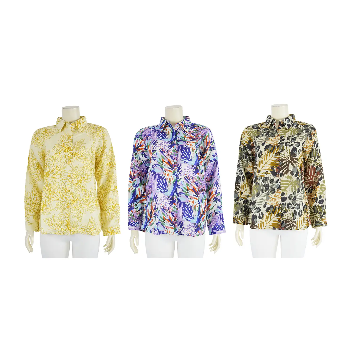 เสื้อเชิ้ตแขนยาว ผ้าลินินพิมพ์ลาย