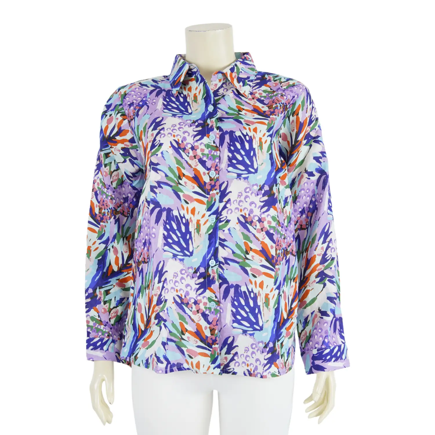 เสื้อเชิ้ตแขนยาว ผ้าลินินพิมพ์ลาย - Image 3