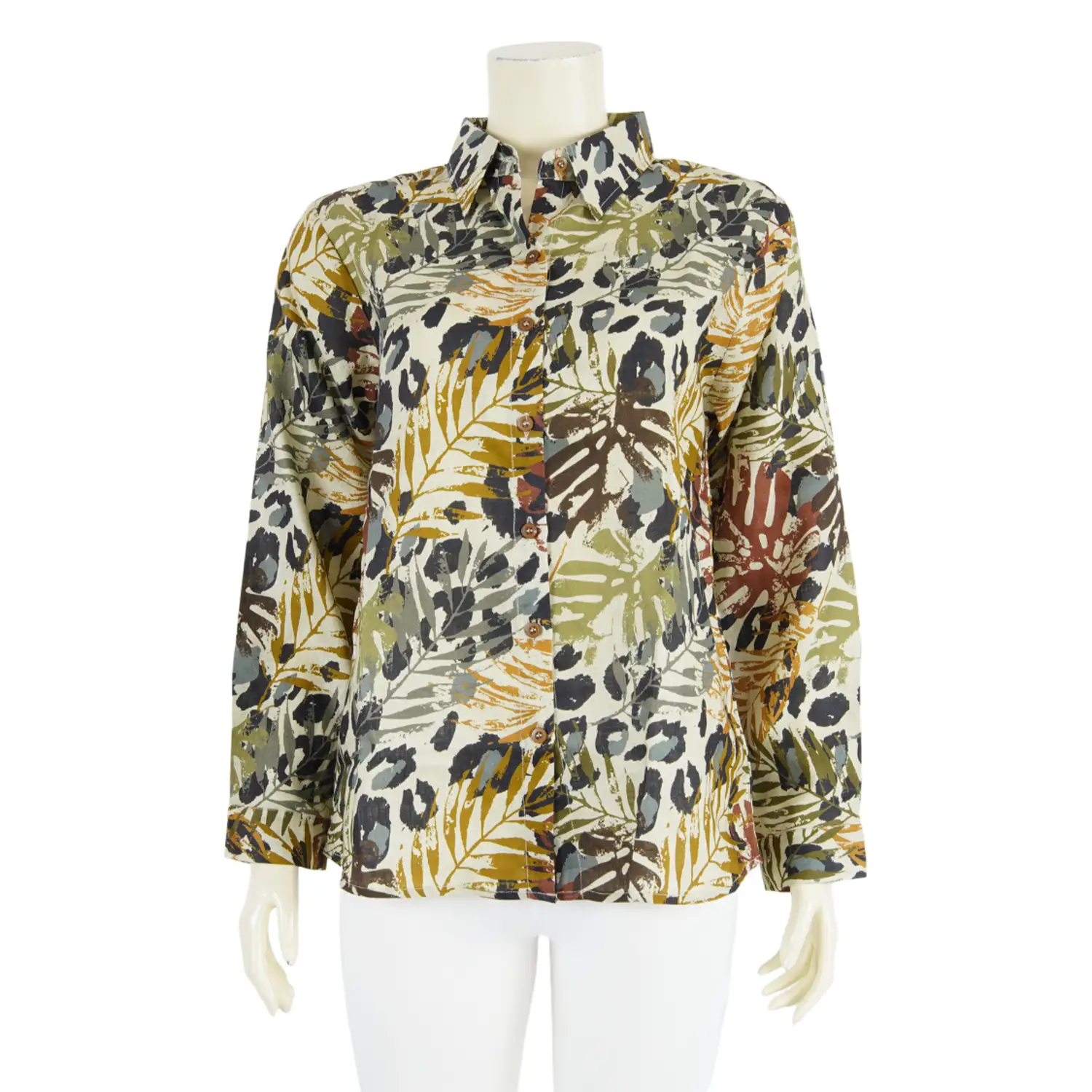 เสื้อเชิ้ตแขนยาว ผ้าลินินพิมพ์ลาย - Image 4