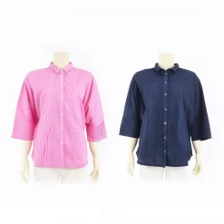 เสื้อเชิ้ตแขนค้างคาว 3 ส่วน ตีเกล็ดแนวดิ่ง