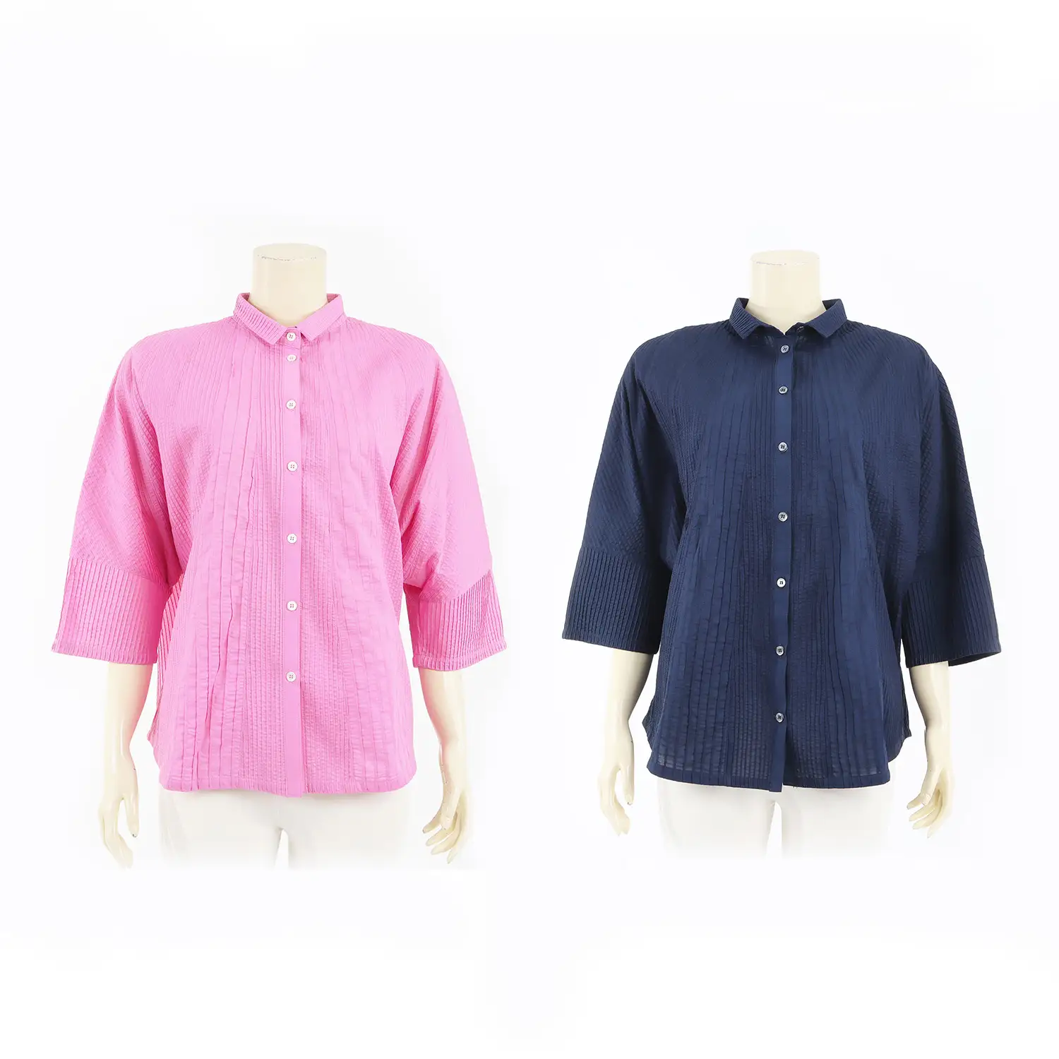 เสื้อเชิ้ตแขนค้างคาว 3 ส่วน ตีเกล็ดแนวดิ่ง