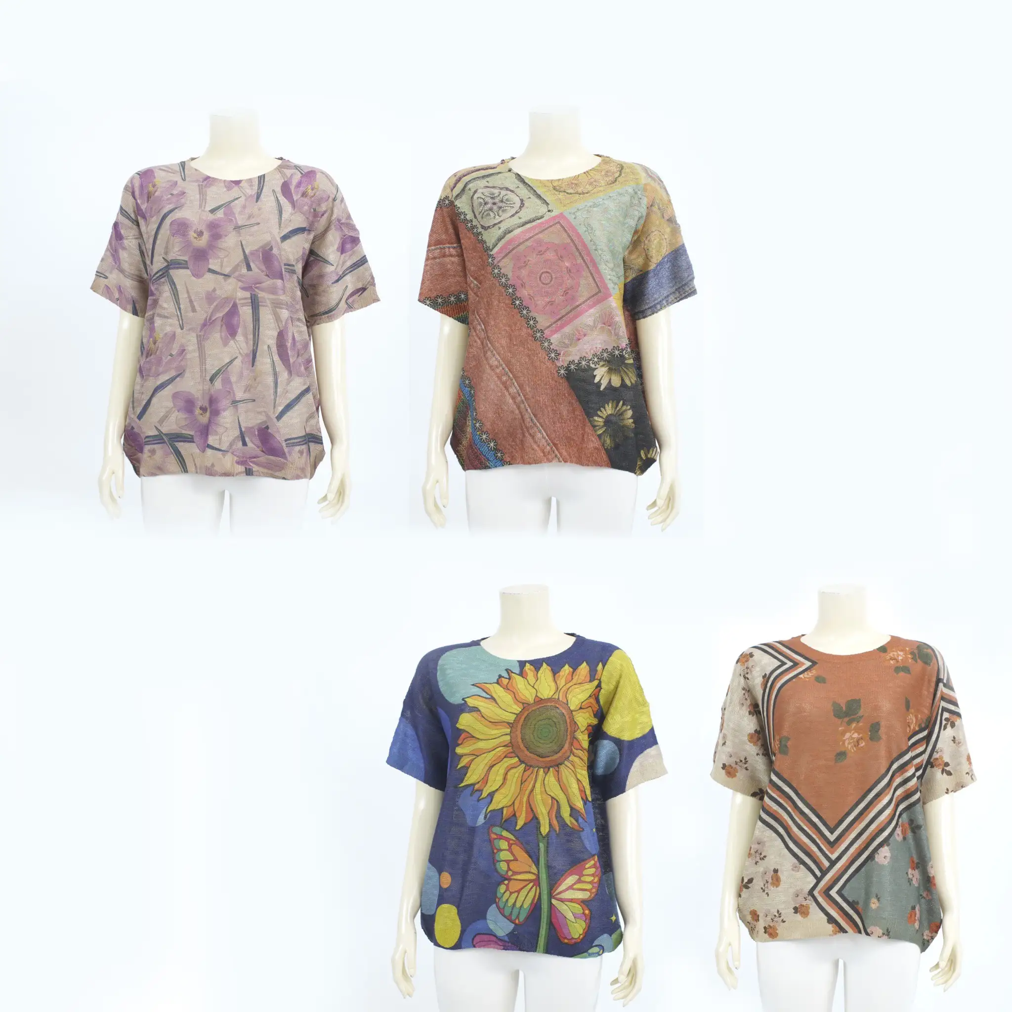 เสื้อคอกลม แขนสั้น ผ้าลินินผสมคอตตอน