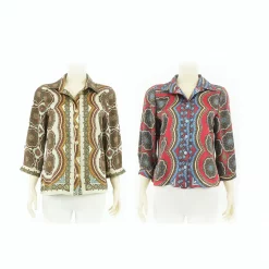 เสื้อเชิ้ต แขนกระบอก 4 ส่วน ผ้าลายสไตล์วินเทจ