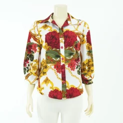 เสื้อเชิ้ตแขนพอง 4 ส่วนลายกุหลาบและโซ่