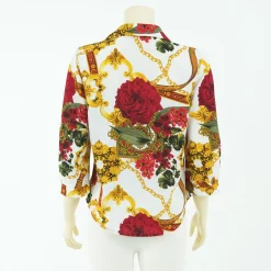 เสื้อเชิ้ตแขนพอง 4 ส่วนลายกุหลาบและโซ่ - Image 2