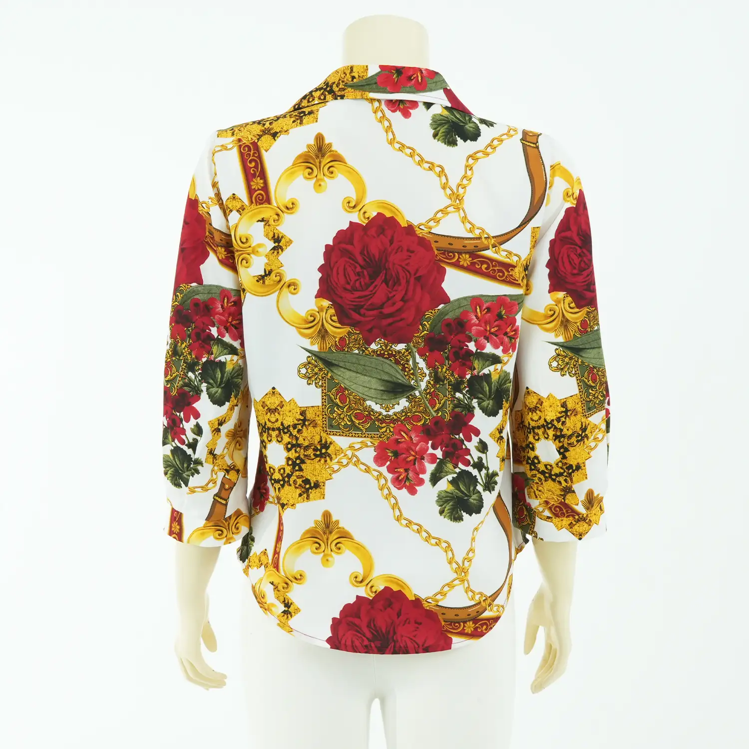 เสื้อเชิ้ตแขนพอง 4 ส่วนลายกุหลาบและโซ่ - Image 2