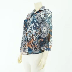 เสื้อเชิ้ตแขนพอง 4 ส่วนผ้าลายสไตล์วินเทจและผีเสื้อ - Image 3