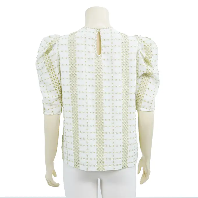 เสื้อคอกลมแขนพอง 3 ส่วนผ้าปักลายฉลุ - Image 2