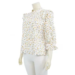 เสื้อคอตั้งแขนพอง 5 ส่วนเสริมระบายรัฟเฟิลผ้าลายดอกไม้ - Image 3