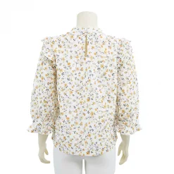 เสื้อคอตั้งแขนพอง 5 ส่วนเสริมระบายรัฟเฟิลผ้าลายดอกไม้ - Image 2