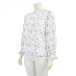 เสื้อคอตั้งแขนยาวทรงแขนพองผ้าลายดอกไม้ - Image 2