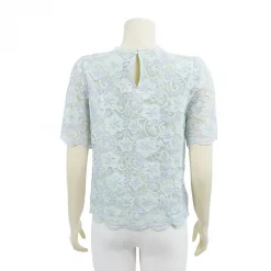 เสื้อคอกลมแขนกระบอกสั้นผ้าลูกไม้ลายดอกไม้สไตล์ทูโทน - Image 2