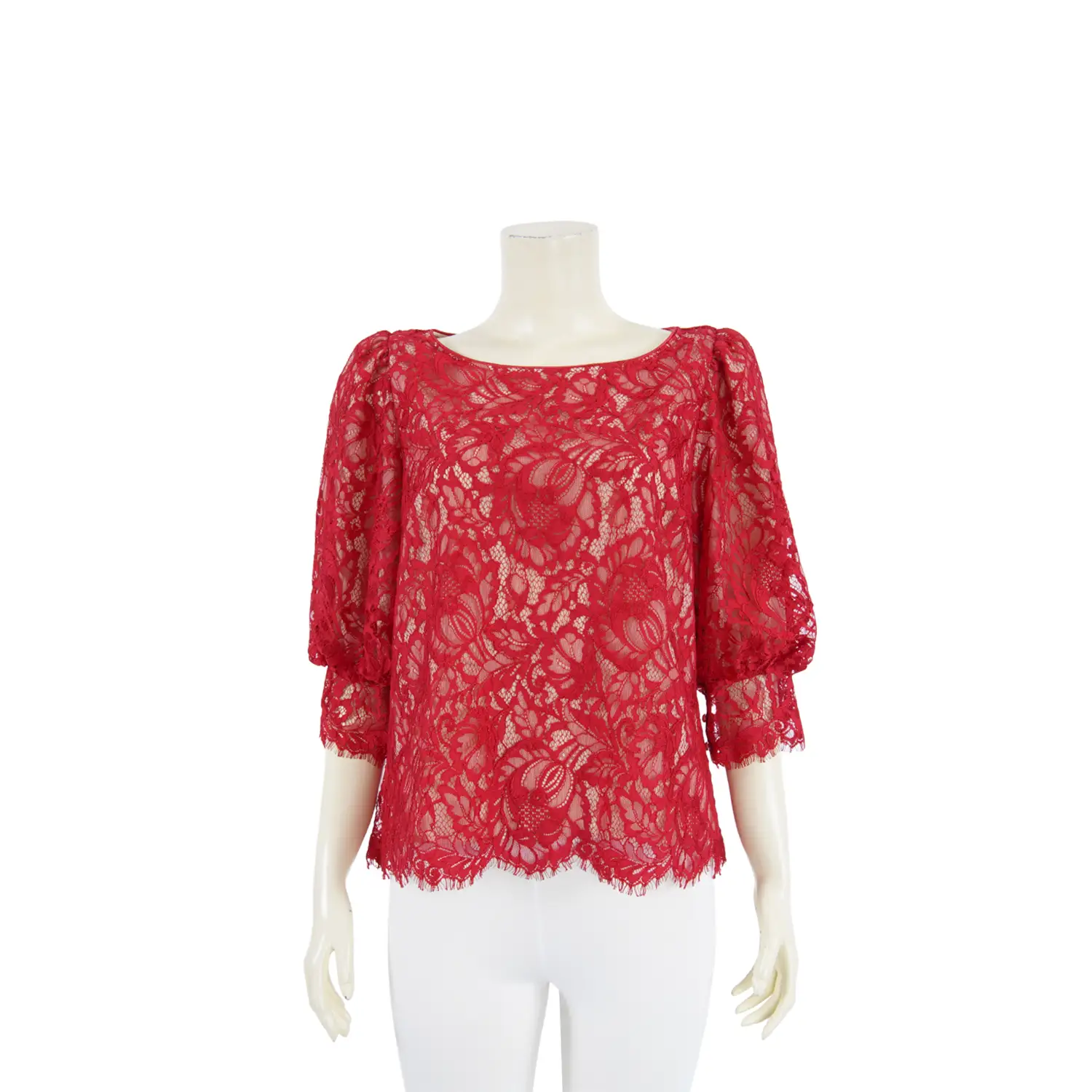 เสื้อคอปาด แขนพอง 4 ส่วน ผ้าลูกไม้ลายดอกไม้ - Image 3