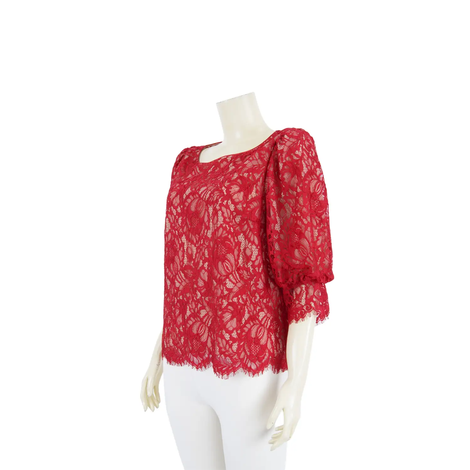 เสื้อคอปาด แขนพอง 4 ส่วน ผ้าลูกไม้ลายดอกไม้ - Image 4