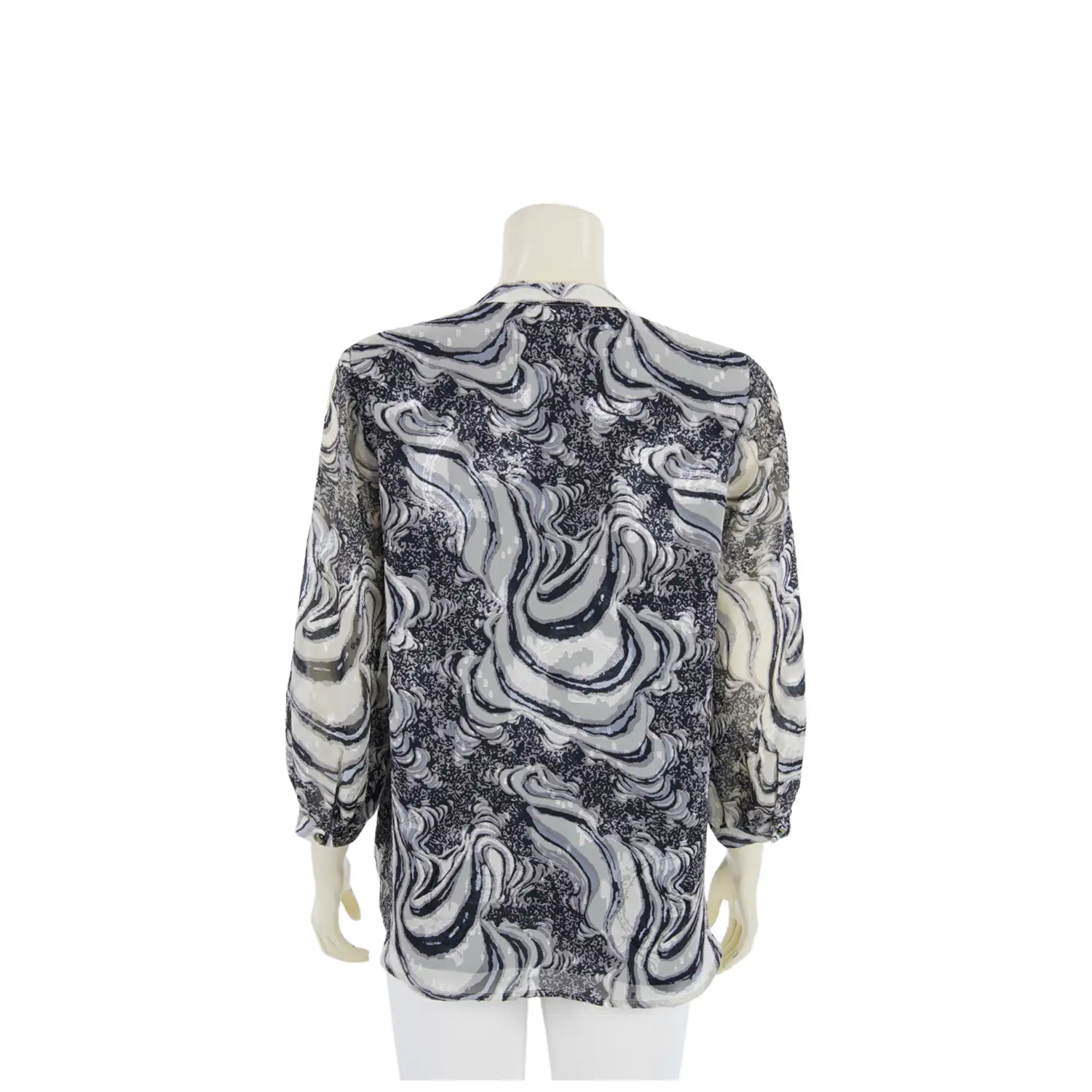 เสื้อคอกลม ผ่ารูปตัววี แขนพอง 5 ส่วนผ้าชีฟองลายหินอ่อน - Image 3