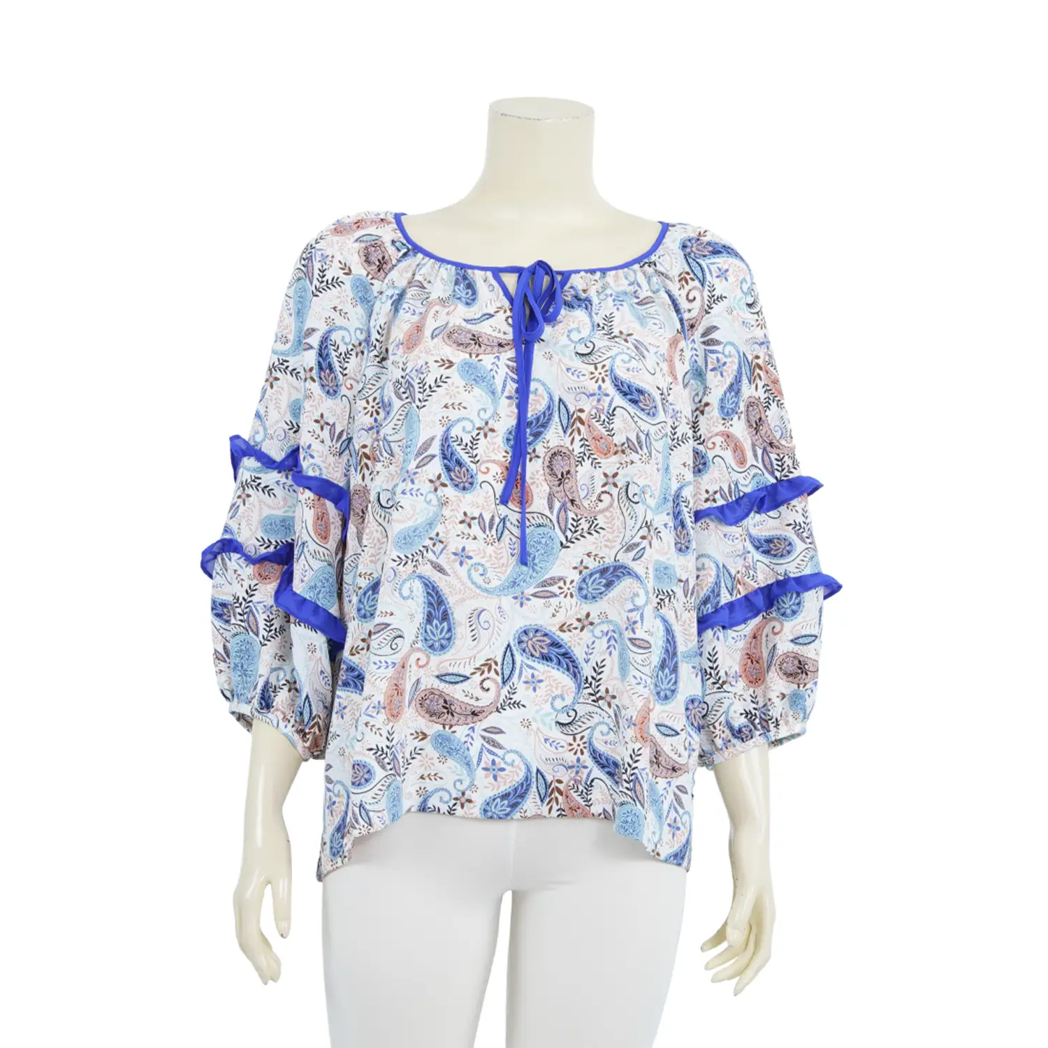 เสื้อคอปาด แขนพองวงแขนแร็กแลน 5 ส่วนผ้าลายสไตล์โบฮีเมียน