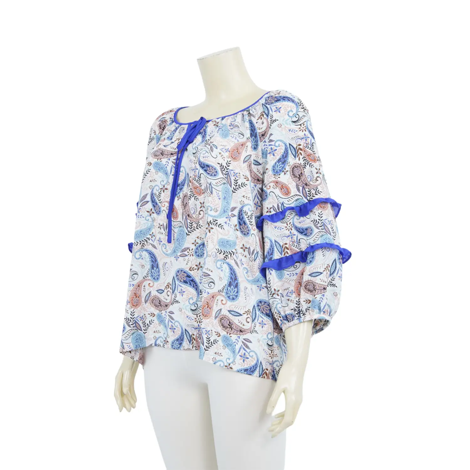 เสื้อคอปาด แขนพองวงแขนแร็กแลน 5 ส่วนผ้าลายสไตล์โบฮีเมียน - Image 2