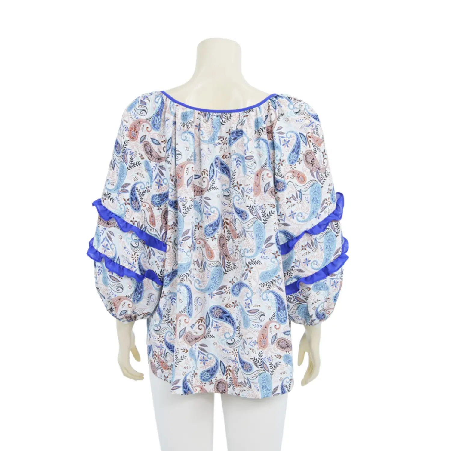 เสื้อคอปาด แขนพองวงแขนแร็กแลน 5 ส่วนผ้าลายสไตล์โบฮีเมียน - Image 3