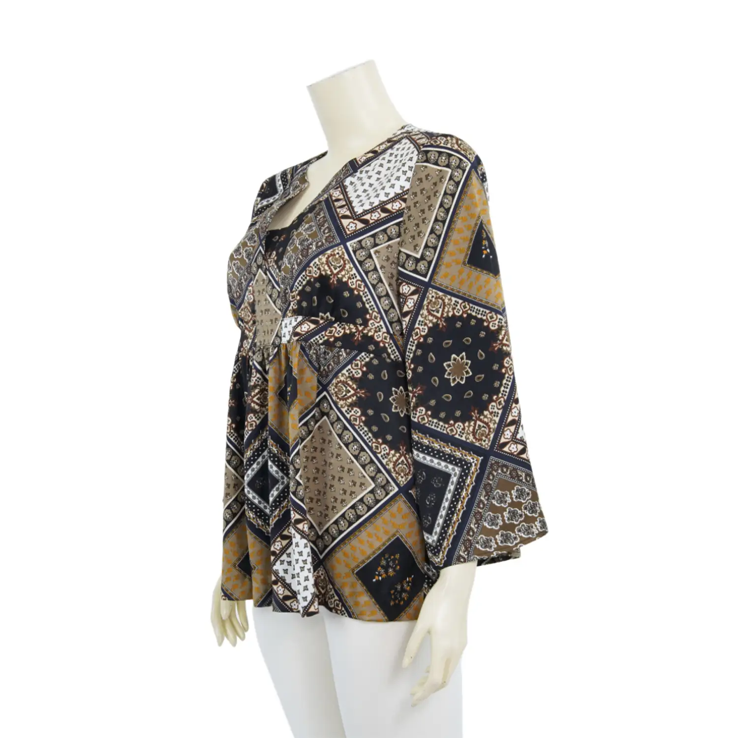 เสื้อคอกลม ผ่ารูปตัววีแขนทรง A-Line ผ้าลายกระเบื้องมาราเคช - Image 2