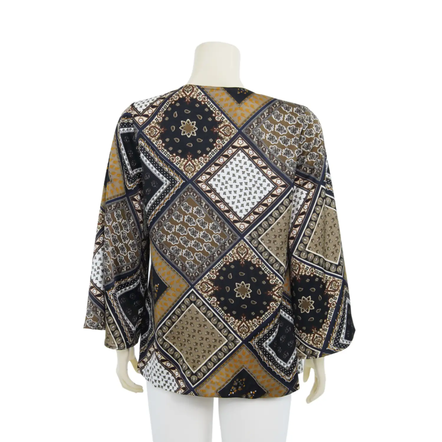 เสื้อคอกลม ผ่ารูปตัววีแขนทรง A-Line ผ้าลายกระเบื้องมาราเคช - Image 3