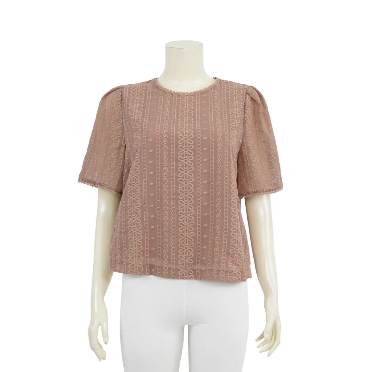 เสื้อคอกลม แขนสั้น ผ้าปักลายสไตล์วินเทจ