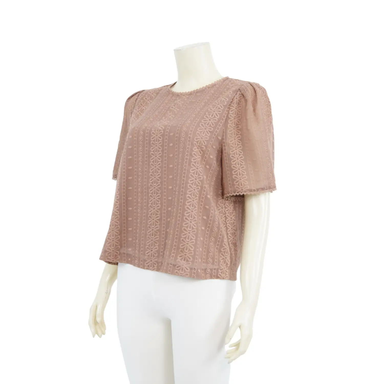 เสื้อคอกลม แขนสั้น ผ้าปักลายสไตล์วินเทจ - Image 2