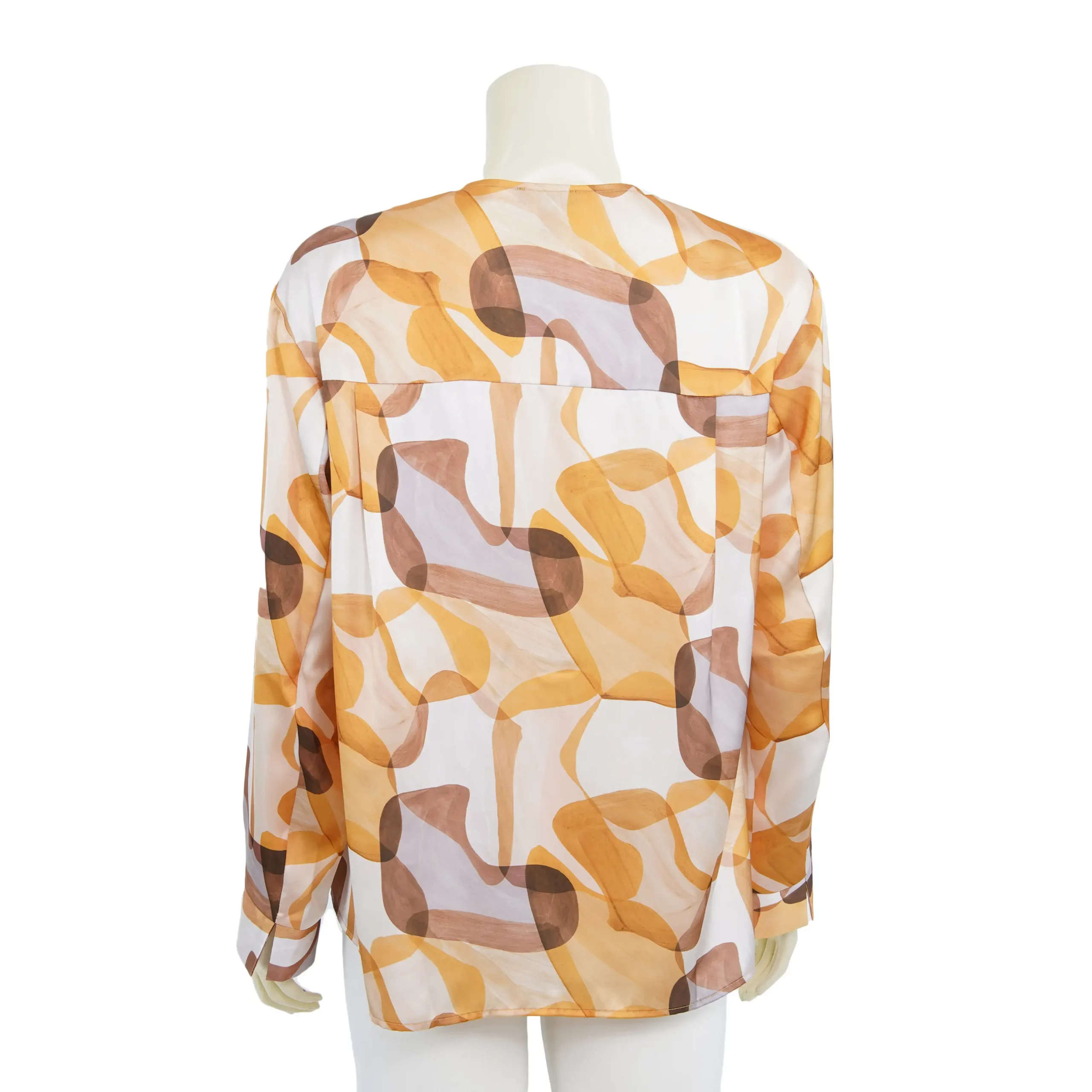 เสื้อคอกลม ผ่าหน้าทำสาบซ่อน แขนยาวทรงกระบอก ผ้าลายสไตล์แอบสแตรกต์ - Image 3