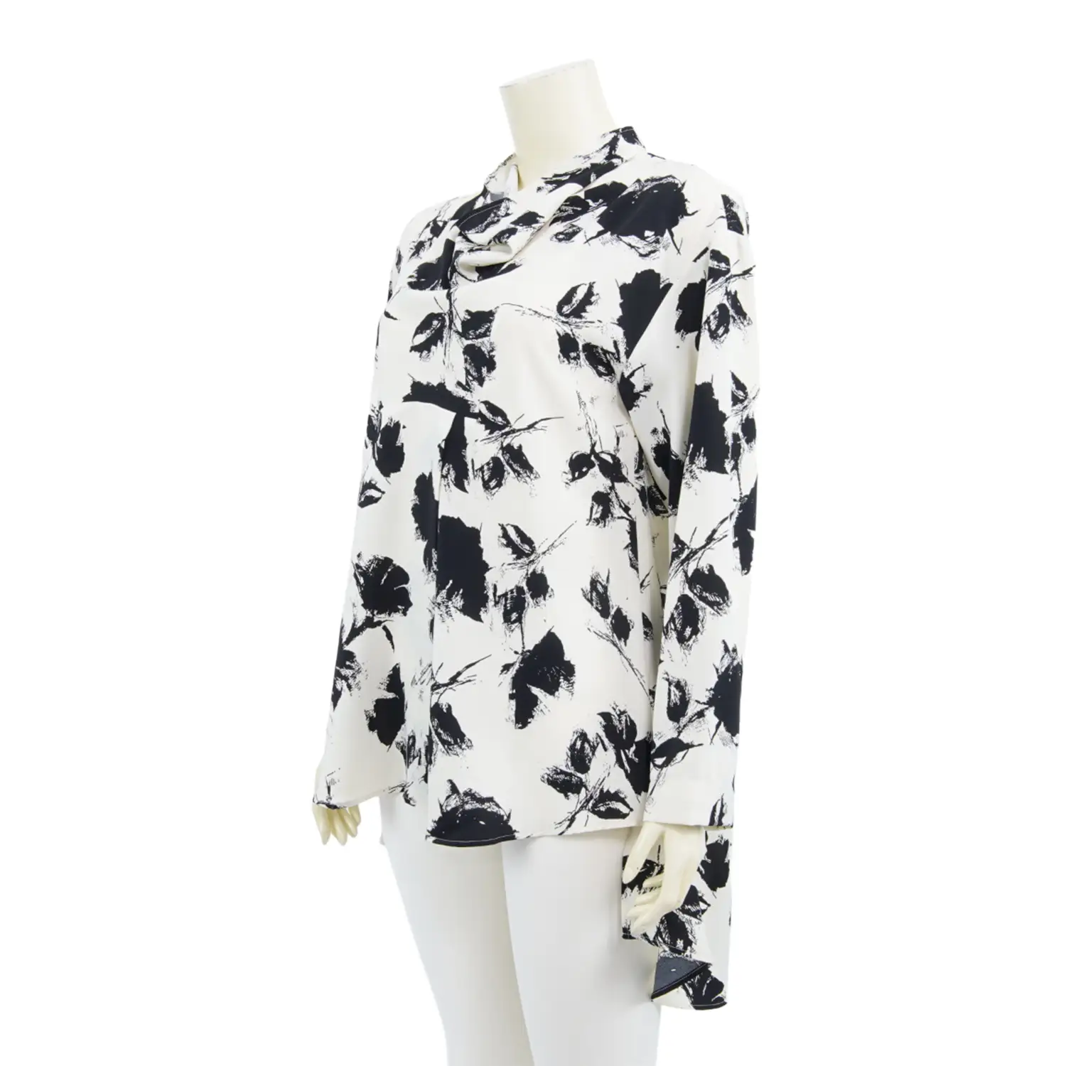 เสื้อคอถ่วง แขนยาวทรงกระบอก ผ้าลายดอกไม้ สไตล์แอบสแตรกต์ - Image 2