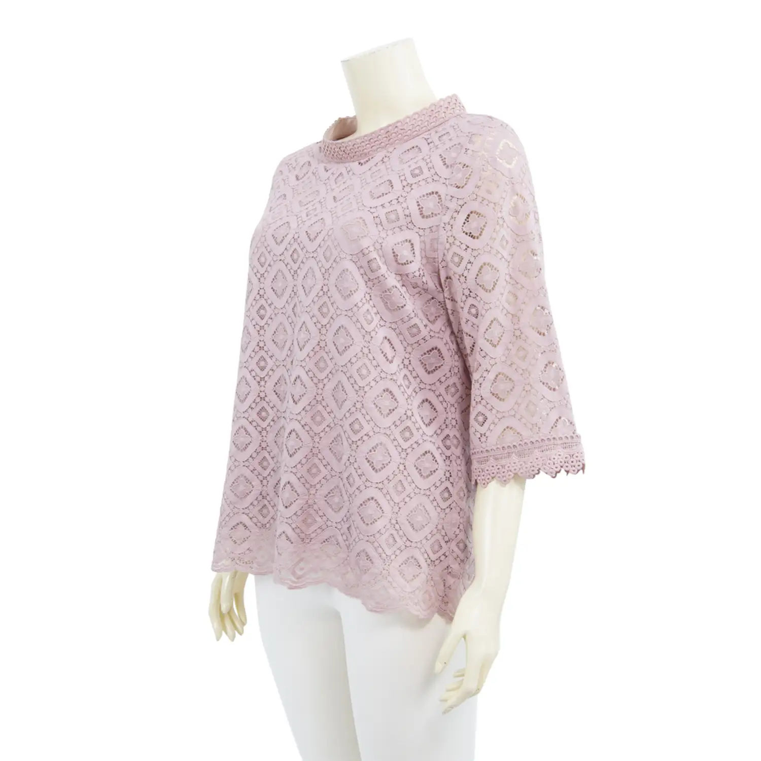 เสื้อคอตั้ง แขน 4 ส่วน ผ้าลูกไม้ลายดอกไม้ - Image 2