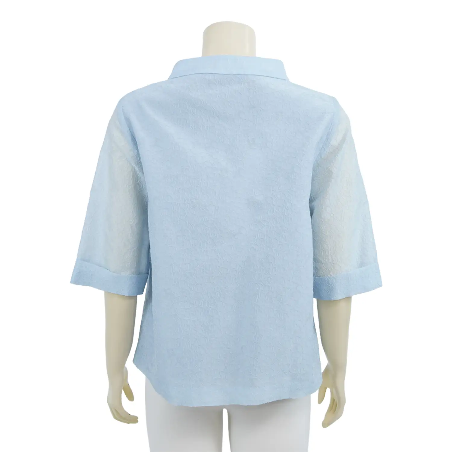 เสื้อคอตั้ง แขนกระบอกยาว 4 ส่วน ผ้าลายเส้นรูปดอกไม้ - Image 3