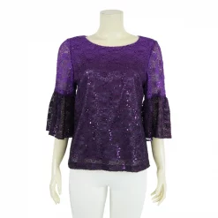 เสื้อคอปาด แขน 3 ส่วน ปลายแขนระบาย ผ้าลูกไม้แฟนซี