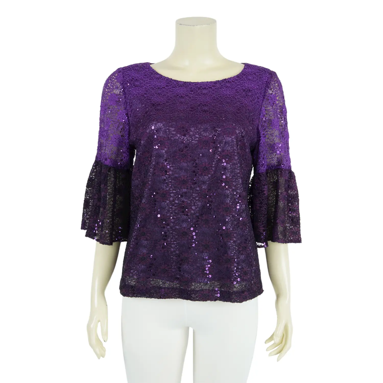 เสื้อคอปาด แขน 3 ส่วน ปลายแขนระบาย ผ้าลูกไม้แฟนซี