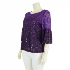 เสื้อคอปาด แขน 3 ส่วน ปลายแขนระบาย ผ้าลูกไม้แฟนซี - Image 3