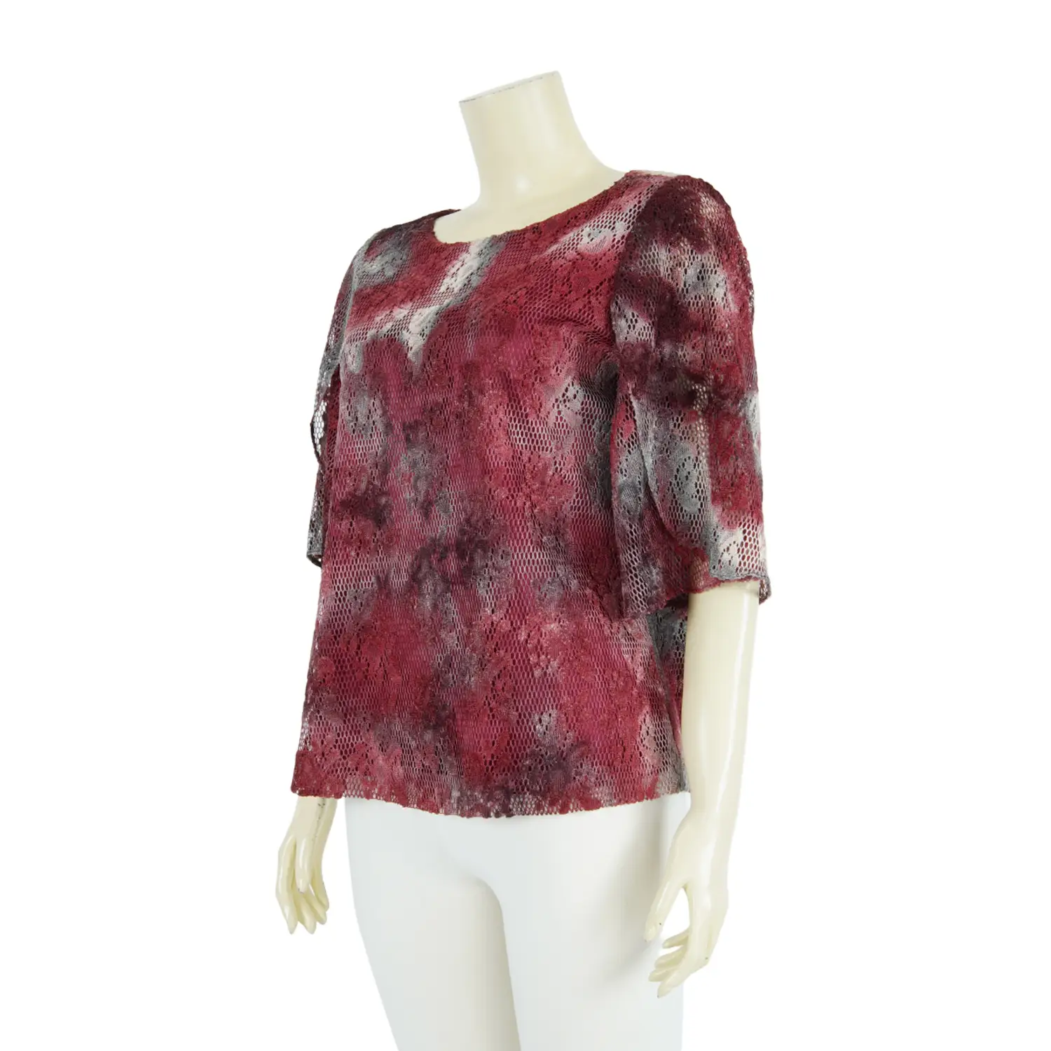 เสื้อคอปาด แขน 3 ส่วน แบบป้าย ผ้าลูกไม้แฟนซี ลายดอกกุหลาบ - Image 2