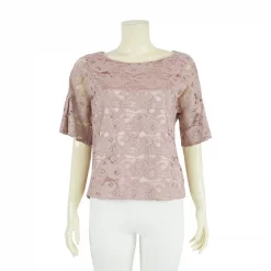 เสื้อคอปาด แขนสั้นแบบในตัว ตัดต่อเสริมระบาย ผ้าลูกไม้ฮันน่า
