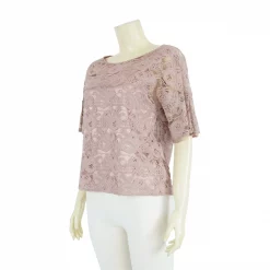 เสื้อคอปาด แขนสั้นแบบในตัว ตัดต่อเสริมระบาย ผ้าลูกไม้ฮันน่า - Image 3