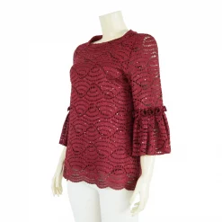 เสื้อคอตั้ง ปลายแขนกระดิ่ง 4 ส่วน ผ้าลูกไม้แฟนซี แต่งกลิตเตอร์ - Image 2