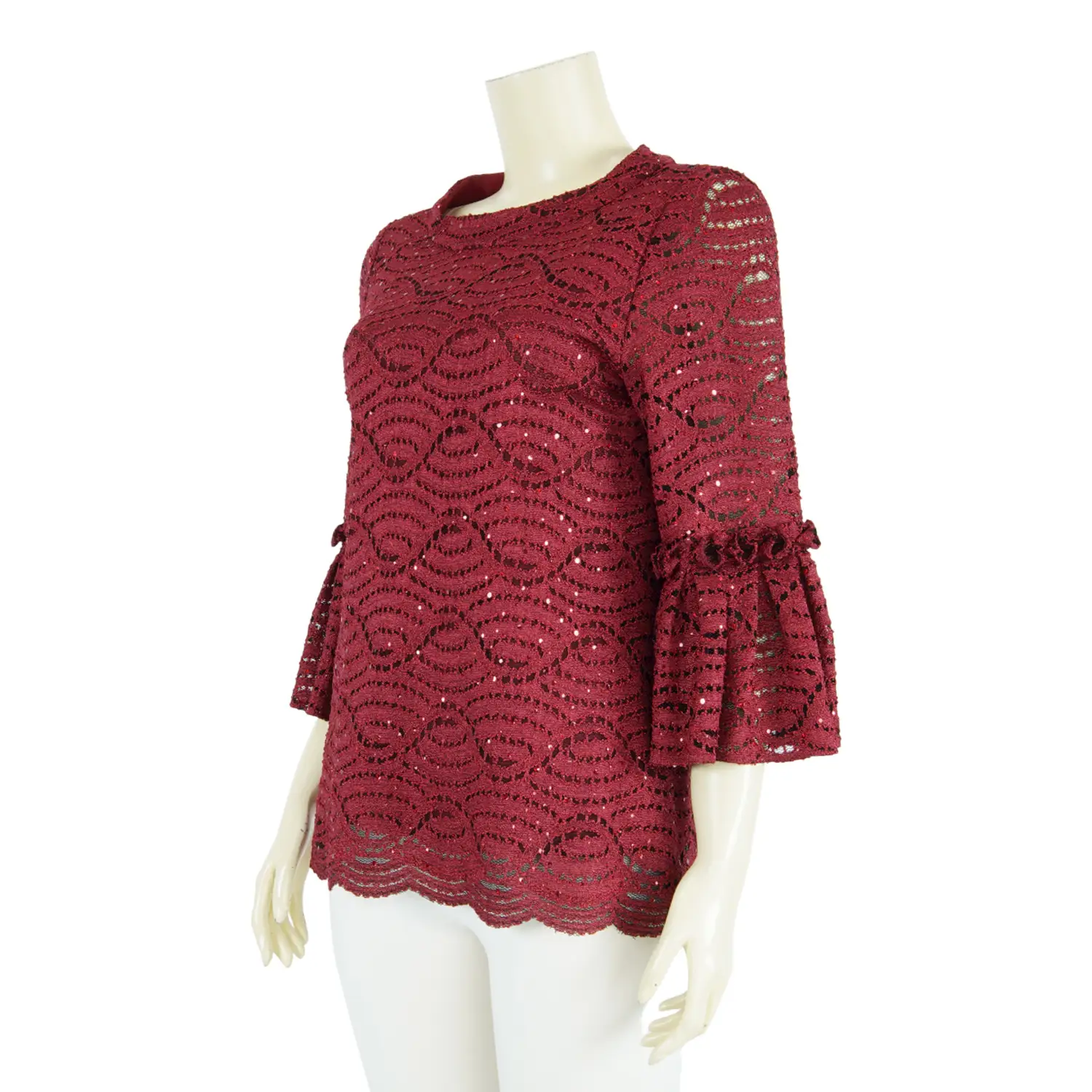 เสื้อคอตั้ง ปลายแขนกระดิ่ง 4 ส่วน ผ้าลูกไม้แฟนซี แต่งกลิตเตอร์ - Image 2
