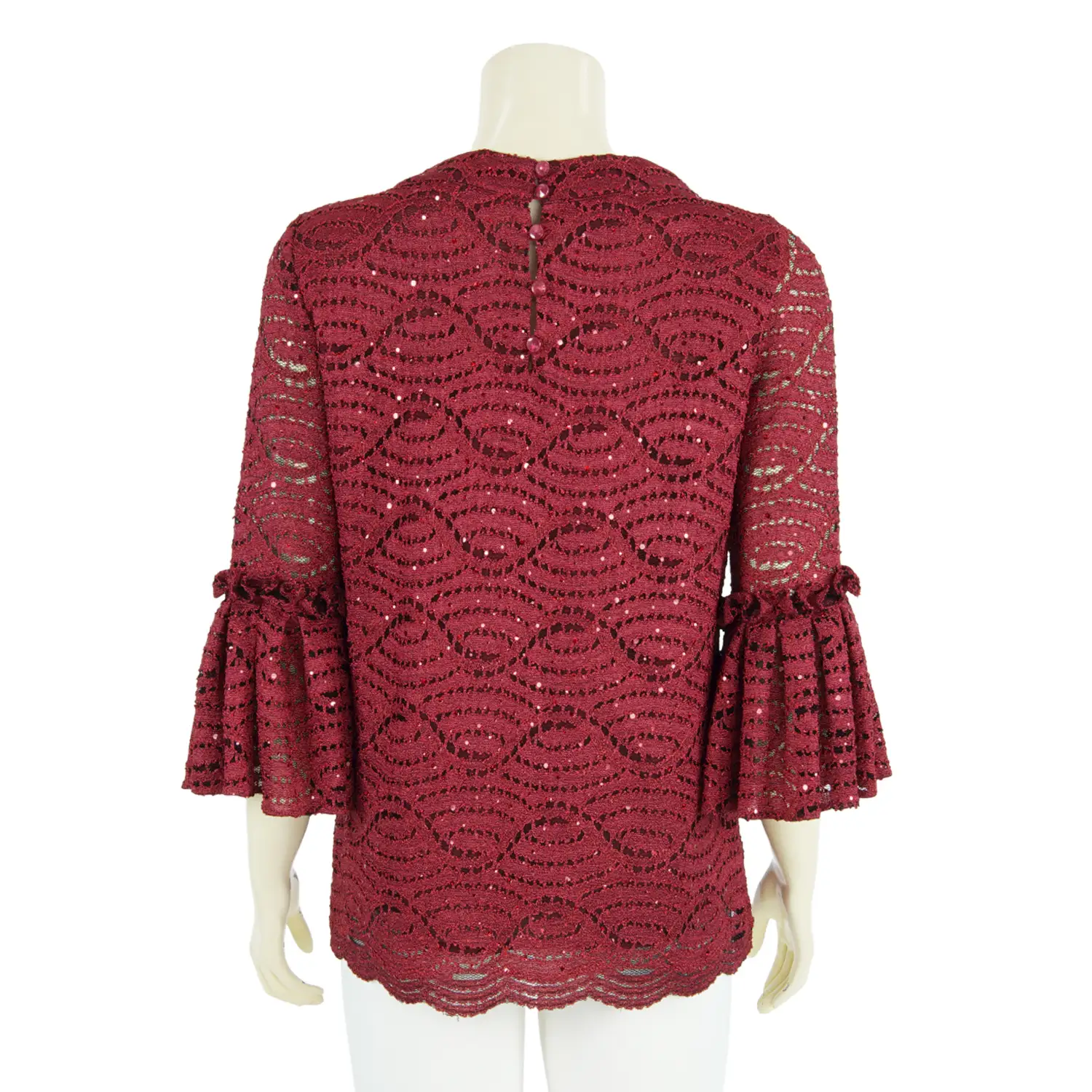 เสื้อคอตั้ง ปลายแขนกระดิ่ง 4 ส่วน ผ้าลูกไม้แฟนซี แต่งกลิตเตอร์ - Image 3