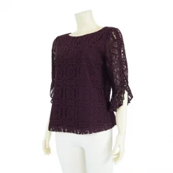 เสื้อคอกลม ปลายแขนระบาย 4 ส่วน ผ้าลูกไม้วาเลนเซีย ลายกรอบสี่เหลี่ยม - Image 2