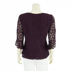เสื้อคอกลม ปลายแขนระบาย 4 ส่วน ผ้าลูกไม้วาเลนเซีย ลายกรอบสี่เหลี่ยม - Image 3