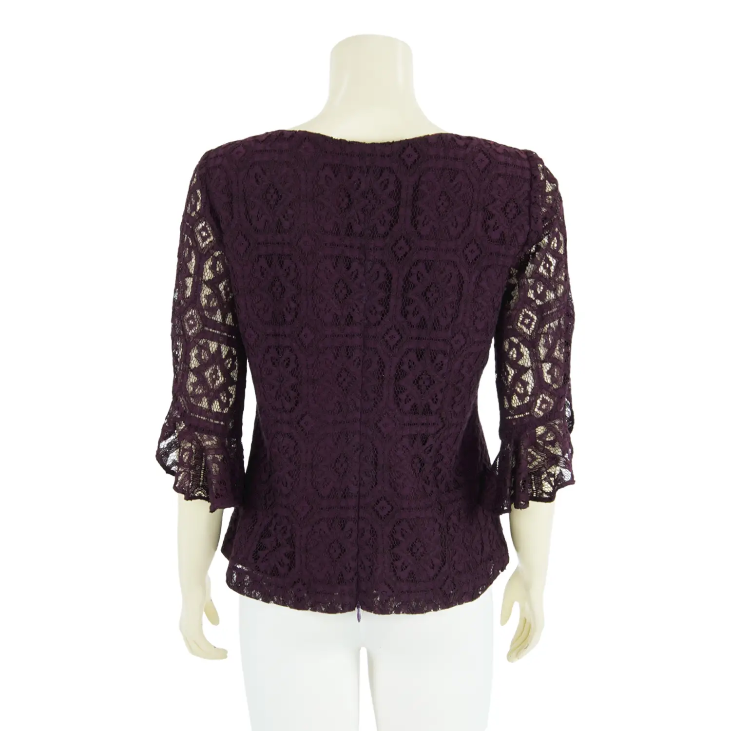 เสื้อคอกลม ปลายแขนระบาย 4 ส่วน ผ้าลูกไม้วาเลนเซีย ลายกรอบสี่เหลี่ยม - Image 3