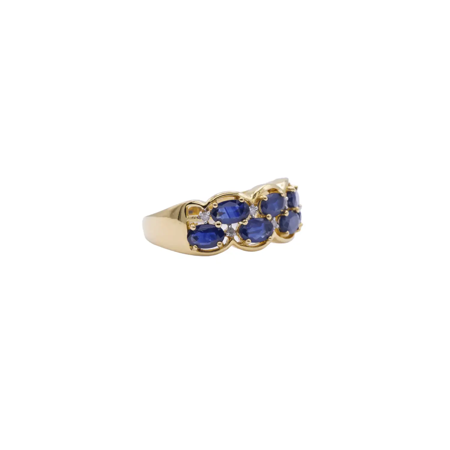 แหวนเงิน925 ชุบทอง18K ประดับไพลินและเพชรดีไซน์ Heritage Blue - Image 2