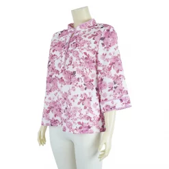 เสื้อคอจีน แต่งเทปลูกไม้ แขน 4 ส่วน ผ้าปักฉลุลาย และพิมพ์ลายดอกไม้ - Image 2