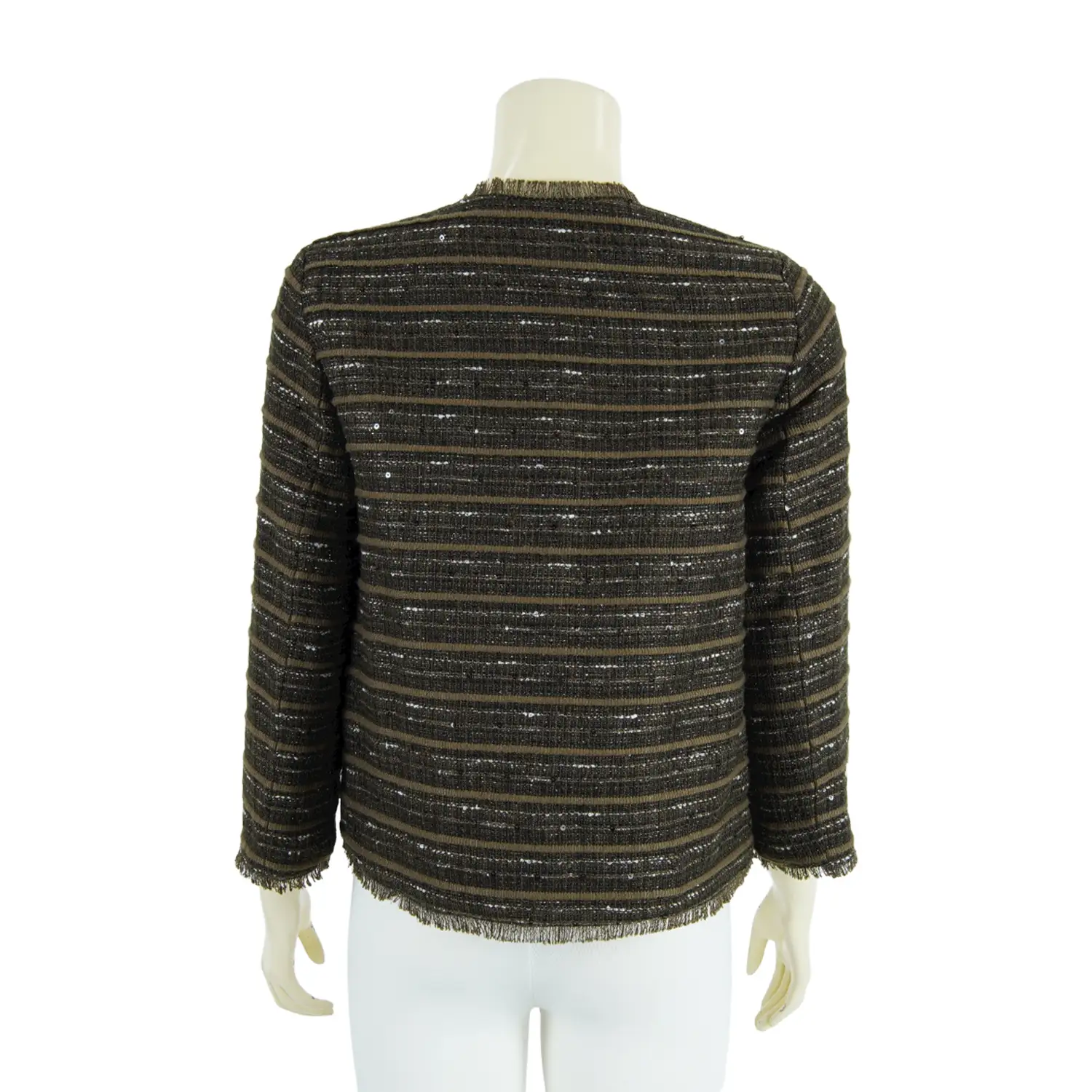 เสื้อสตรีคอกลม ผ่าหน้า แขน 4 ส่วน ผ้าทวีดทอลายแต่งเลื่อม - Image 3