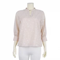เสื้อคอตั้ง  ผ่าหน้ารูปตัววี  แขนพองยาว 4 ส่วน ผ้าชีฟองลายดอกไม้ - Image 2