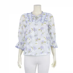 เสื้อคอกลม แขนพอง รูดปลายแขนกระดิ่ง ผ้าเบิร์นเอ้าท์ ลายดอกไม้